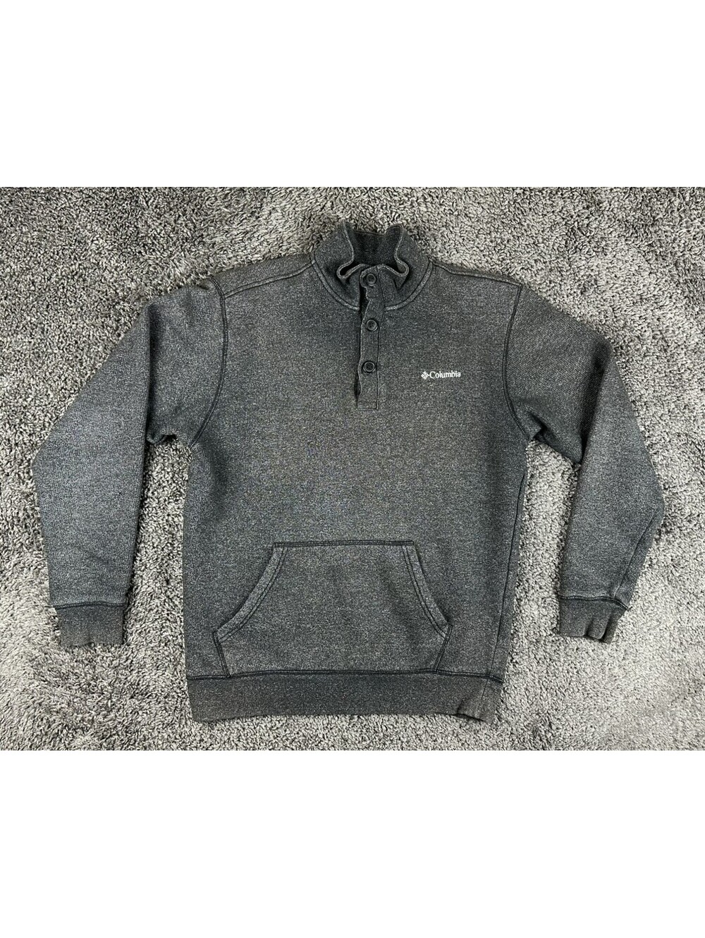 Columbia Great Barlow Basin Pullover Mens M Grey Button Neck Fleece Sweater